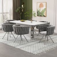 Silla de comedor de terciopelo, giratoria 360°, sillón tapizado, patas de metal, gris - 6 piezas