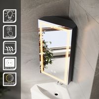 ELEGANT Corner Bathroom Mirror Cabinet With Demister Shaver Socket 3 LED Lights 385x700mm Bathrrom Wall Cabinet