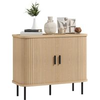 Aparador Vintage con 2 Puertas Correderas de Tambor Tipo Persiana 90x40x75 cm Roble y Negro