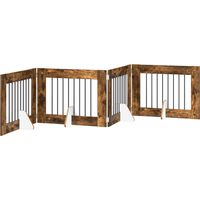 vidaXL Foldable Dog Gate with Stands 4 pcs Smoked Oak 321 cm
