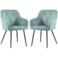 Set di 2 Sedie in velluto trapuntato DIAMANTE Turchese gambe nere