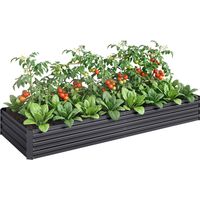 Outsunny – Carré potager sur pied rectangulaire 241 x 90 x 30 cm – Tôle d'acier ondulée gris – Conserve chaleur du sol – Montage rapide