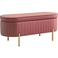 Banc de rangement. bout de lit en velours avec couvercle. pieds en métal. capacité 72 L. 108x44x43.5cm. rose