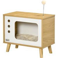 Casetta per Gatti Truciolato Televisore con Cuscino e Pallina Giocattolo 50x28x43 cm