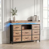 Commode avec 8 Tiroirs en Tissu, Meuble TV avec Lumière LED, Commode Chambre Adulte avec Prises de Courant -Cadre en métal, adaptée au salon, chambre à coucher