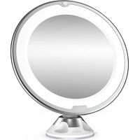 Specchio cosmetico LED con ingrandimento 10x, 2 livelli di luminosità e ventosa, rotante a 360°, specchio per trucco con illuminazione senza abbagliamento per casa e viaggi
