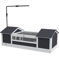 Enclos extérieur pour tortue terrestre en bois massif gris 120x56,5x43 cm - 2 niches + support lampe réglable
