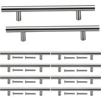 Lot de 10 poignées de meuble en acier inoxydable argentées, entraxe 125 mm, avec 20 vis, 1 jeu