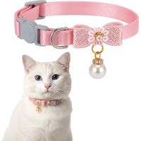 Adjustable Pink Cat Collar with Pearl Pendant, Cute Cat Collar with Safety Buckle and Pink Bow Tie for Kitten