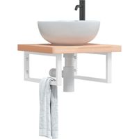 Basin Shelf Wall Mounted Steel and Solid Wood Beech vidaXL