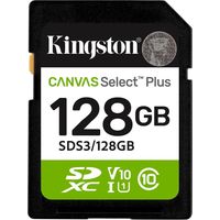Kingston - kingston technology 128gb sdxc canvas select plus gen3 150mb/s c10 uhs-i u1 v10 - sds3128gb - 0740617348286