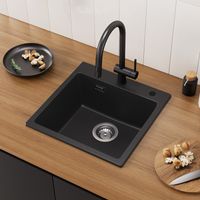 Cecipa Evier 1 Bac en Quartz et Résine 45x45cm - Evier de Cuisine Evier à Encastrer 1 cuve - Noir