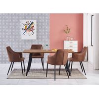 Rocco LUX Zarah Dining Set - un tavolo da pranzo in legno di quercia e un set di 4 sedie da pranzo in pelle marrone - Sala da pranzo Cucina