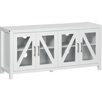 Meuble TV pour salon, compatible avec les téléviseurs jusqu'à 58 pouces (147 cm), avec 4 portes vitrées et étagères réglables, 130 x 35 x 60 cm, blanc