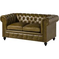 Canapé 2 places en cuir véritable vert CHESTERFIELD 302