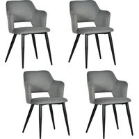 Meubles Cosy Akanji - Set di 4 sedie da pranzo con braccioli in tessuto antigraffio grigio, stile scandinavo e gambe in metallo nero