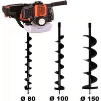 Gt Garden – Tarière thermique 52 cm3 – Moteur 2 temps 3 CV – Vitesse de forage ajustable – Lot de 3 mèches Ø 80/100/150 mm