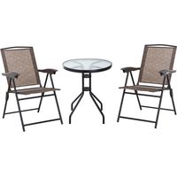 Conjunto Mesa y 2 Sillas Muebles para Jardín Exterior Patio Terraza Silla Plegable Respaldo Reclinable a 4 Niveles Texteline Marco Acero Marrón