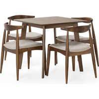 Juego de mesa 80x80 cm y 4 sillas de comedor Corzo color Nogal