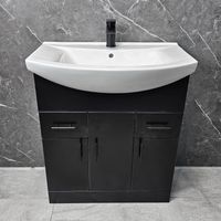 Black Vanity Unit 750mm with Ceramic Basin with Matt Black Handles Bathroom Sink, Without Tap
