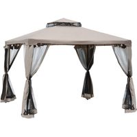 Tonnelle à double toit, env. 3 x 3 m, imperméable, robuste, résistante à l'hiver, avec moustiquaire et panneaux latéraux, tonnelle de jardin en métal, pour jardin ou terrasse, grise