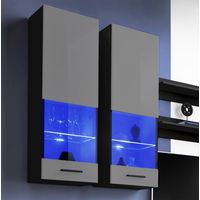 Extreme Furniture, Vitrine Murales Suspendue T51, (LxHxP): 40 x 120 x 29, corps en Noir Mat, Façades en Brillant Gris, LED RGB