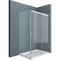 doporro Eck-Duschkabine Eckdusche Ravenna17-2 90x120x199cm Duschabtrennung mit Schiebetür inkl. 4cm flacher Duschtasse Weiß ESG-Sicherheitsglas Klarglas 4-Punktbefestigung inkl. beidseitiger Easy-Clea