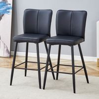 Lot de 2 tabourets de bar - 44x44x101 cm - Ergonomique et confortable avec dossier - Cuisine et bar - Métal et Similicuir PU - Noir