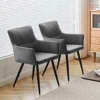 Lot de 2 chaises de salle à manger - En velours - Avec accoudoirs, siège rembourré, dossier, pieds en métal - Gris