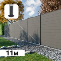 Kit Clôture Composite RIO Platines 11x1,8m - Bois composite & Aluminium - Poteaux sur Platines Gris - Brise vue