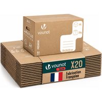 VOUNOT® Lot de 20 Cartons de déménagement 50x30x30cm stockage 45L - Fabriqué en France - Carton de rangement renforcé 25kg