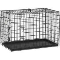 Pawhut – Cage de transport pour chien – Pliable avec 2 portes verrouillables – Plateau amovible – Acier noir – 106 x 71,5 x 76 cm