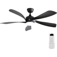 Ventilateur de plafond de 52 pouces avec éclairage LED – 3 couleurs de lumière à intensité variable, fonction mémoire, 6 vitesses, moteur CC ultra-silencieux avec mode été/hiver (rotation inversée), m