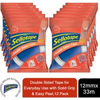 Sellotape Double Sided Tape for Everyday Use with Easy Peel 12mmx33m, 12pk