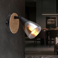 Wandleuchte Wohnzimmerleuchte Wandlampe Flurlampe Esszimmerleuchte, Glas Holz Metall rauchfarben braun, E14, Spot beweglich, H 13 cm