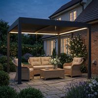 Pergola 3x3 m avec toit en aluminium, éclairage LED, télécommande et lames orientables