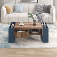 AMXCNOY Table basse en bois, dotée d'un tiroir sans poignée, d'un compartiment de rangement et d'un compartiment arrière à double ouverture. Console centrale de salon offrant un grand espace de rangem