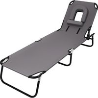 Lit pliant - lit de sieste, quatre angles réglables, oreiller amovible, avec ouverture pour le visage, 189×56×27 cm, gris.