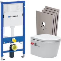 Geberit – Pack WC bâti-support sans bride 112 cm – Cuvette céramique avec abattant softclose – Plaque de déclenchement DELTA35 blanche – Set habillage Jackoboard