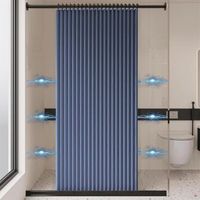 Rideau de douche pliable et imperméable, rideau de douche magnétique, rideau de douche en lin épais, non doublé, bleu, 100 cm x 200 cm