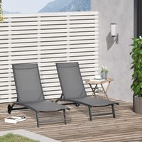 Ensemble 2 fauteuils Gris Argent dossier inclinable aluminium tissu respirant 66x165x102 cm