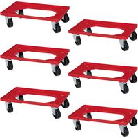 BRB 6 Logistikroller für Kisten 600x400 mm, Schwarze Räder, rot, Tragkraft 250 kg