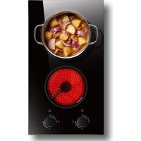 Plaque Vitrocéramique 2 Feux avec Bouton, Table de Cuisson Vitrocéramique Encastrable 30CM, Minuterie, Verrouillage de Sécurité, 220V, sans Prise Glaskeramikkochfeld 2 Platten