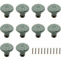 Set of 10 decorative ceramic knobs for drawers (green), cabinets, dressers, shelves, pull handles, furniture, decorative pull tool with mounting screws