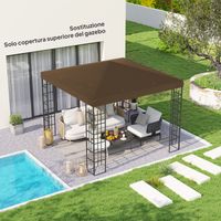 Couverture pour Abri de Jardin 3x3 m en Tissu Oxford 600D avec Trou de Drainage, Marron