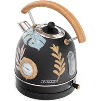 Bouilloire 1,8 L 2200 W en acier inoxydable – Thermomètre intégré – Filtre anticalcaire – Décoration vintage effet bois