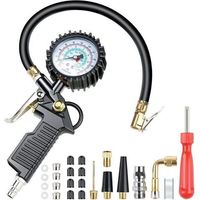 Numérique Manomètre Pression Pneu Jauges de Pression des Pneus Multifonctionnelle Pistolet de Gonflage Manometre avec 24 Accessoires Buses Divers et Outils pour Voitures Motos Vélos