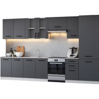 Cuisine complète Jolly GRIS graphite 320 cm avec colonne et vitrine 8 éléments