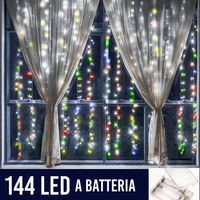 SET 2 TENDE PER FINESTRE 50X120CM 144 LED MULTICOLOR A BATTERIA LUCI DI NATALE ADDOBBI