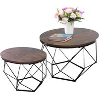 Industrial Coffee Table Set, Wood-Effect Top, Metal Frame